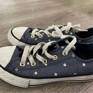 Converse Navy and White Polka Dot Kids Sneakers